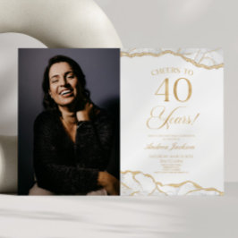 Vita Guld Agate Bild 40:e födelsedagen Party Inbjudningar