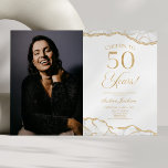 Vita Guld Agate Bild 50:e Födelsedagsfesten Inbjudningar<br><div class="desc">Det här är en Elegant Vita Guld Agate Anpassningsbar Bild Foto 50 Födelsedagsfest inbjudan!</div>