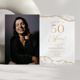 Vita Guld Agate Bild 50:e Födelsedagsfesten Inbjudningar