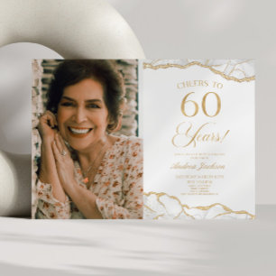 Vita Guld Agate Bild 60:e Födelsedagsfesten Inbjudningar