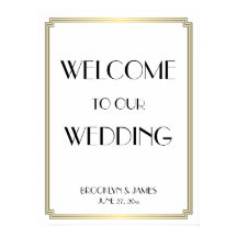 Vita Guld Art Deco Gatsby Wedding Reception Sign