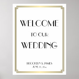 Vita Guld Art Deco Gatsby Wedding Reception Sign Poster