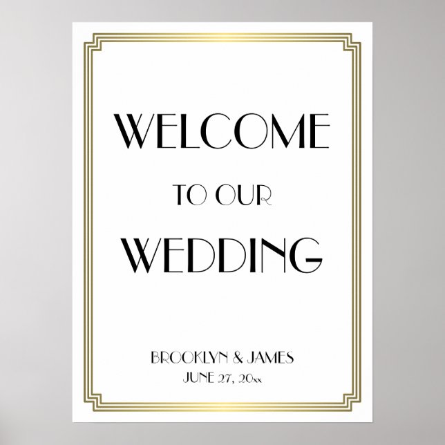 Vita Guld Art Deco Gatsby Wedding Reception Sign Poster (Framsidan)