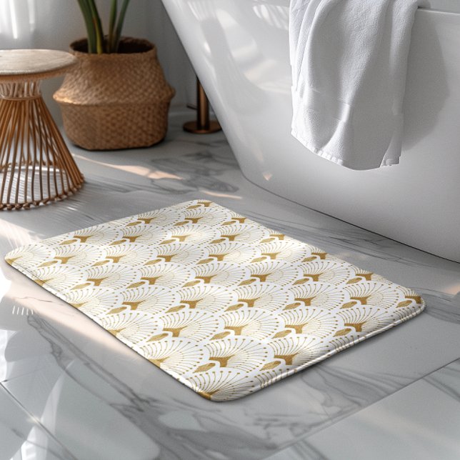 Vita & guld art-deco mönster badrumsmatta (Skapare uppladdad)