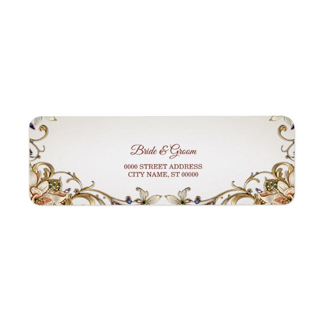 Vita Guld Blommiga Returadressetiketter Returadress Etikett (Framsidan)