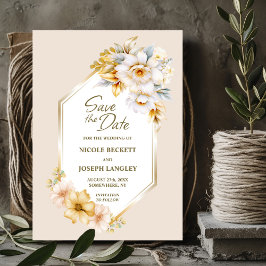 Vita Guld Blommigt Geometric Bröllop spara datum Datumet
