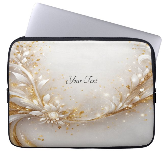 Vita Guld Blommigt Laptop sleeve (Framsidan)