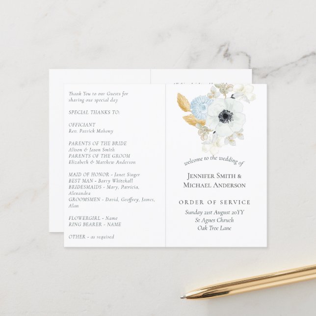 Vita Guld-Blommigten Bröllop (Fram/Back In Situ)