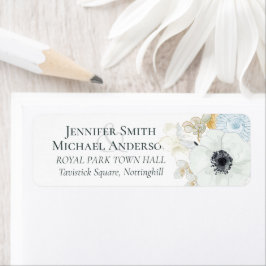 Vita Guld-Blommigten Bröllop Returadress Etikett