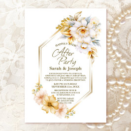 Vita Guld-Blommigten Geometric Bröllop efter Party Inbjudningar