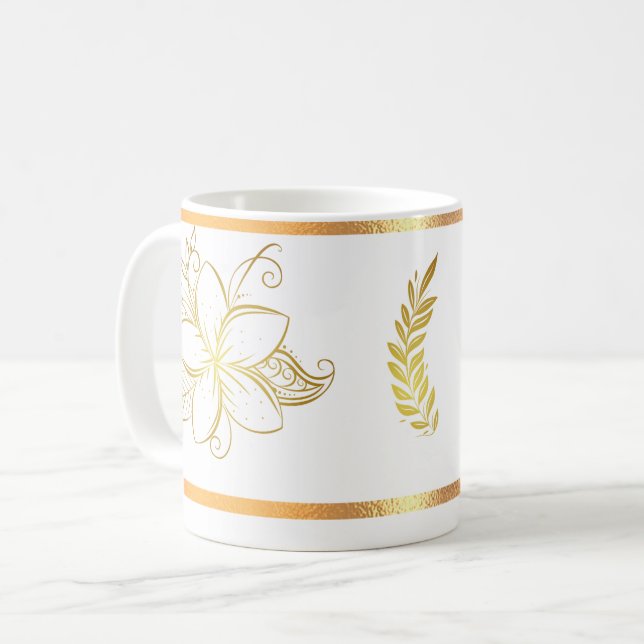 Vita Guld-Blommigten Kaffe Mugg (Framsida vänster)