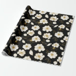 Vita Guld-Blommigten på Svarta havet Presentpapper<br><div class="desc">Elegant guld trimmade blommor med svart bakgrund. Denna papper är underbart bröllop,  möhippa,  födelsedagar eller tillfälle.</div>