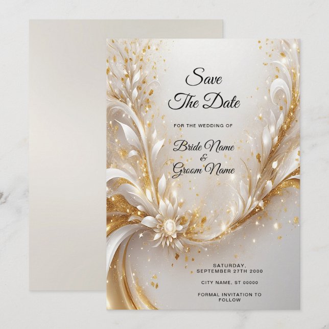 Vita Guld-Blommigten Spara datum Datumet (Fram/baksida)