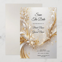 Vita Guld-Blommigten Spara datum Datumet