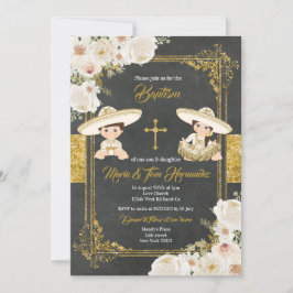Vita Guld-blommor, mexikanska aptism Fiesta Twin   Inbjudningar