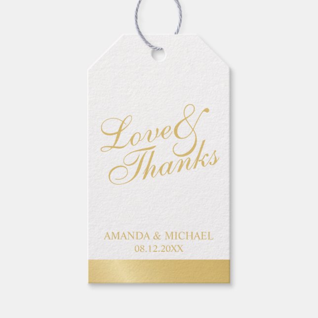 Vita & Guld Elegant bröllop-favoriten Kärlek & tac Presentetikett (Framsidan)