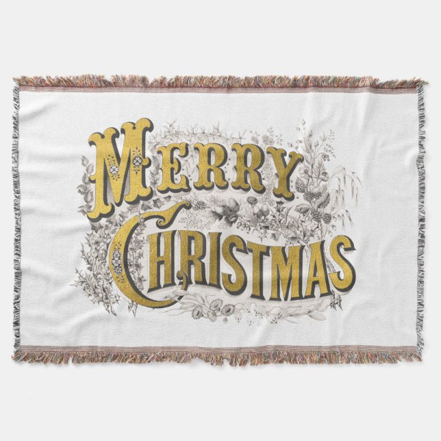 Vita Guld Elegant God jul Rustic Vintage Filt (Framsidan)