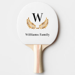 Vita guld-familjens monogram namn laurel-utandning pingisracket