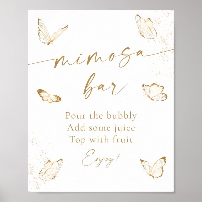 Vita Guld Fjäril Bröllopsdusch Mimosa Bar Poster (Framsidan)
