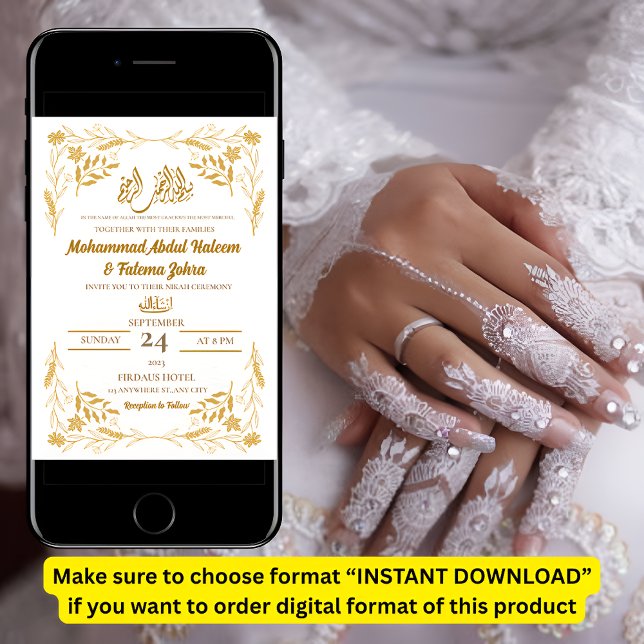 Vita Guld Flower Ram Elegant Modern Nikah Inbjudningar (Skapare uppladdad)