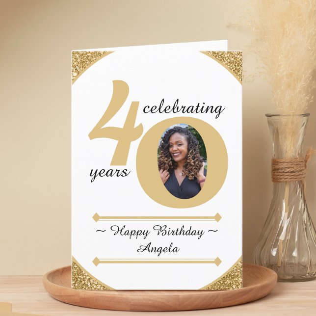 Vita & Guld Glitter 40 fyrtio år 40:e födelsedagen Tack Kort (White & Gold Glitter 40 Forty Years 40th Birthday Thank You Card)