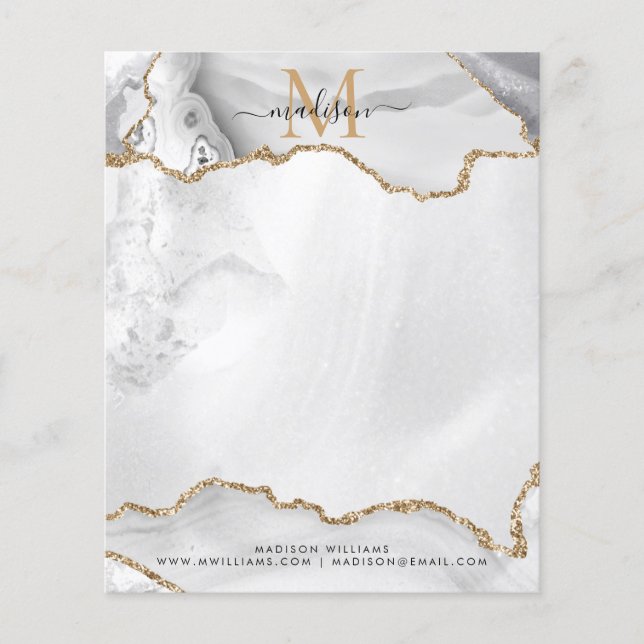 Vita Guld Glitter-agate Girly Monogram Stationery (Framsida)