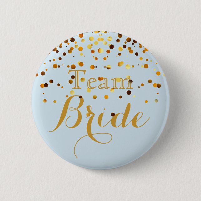 Vita Guld Glitter Faux Foil Bröllop Team Bride Knapp (Framsida)