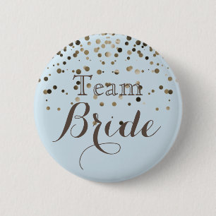 Vita Guld Glitter Faux Foil Bröllop Team Bride Knapp