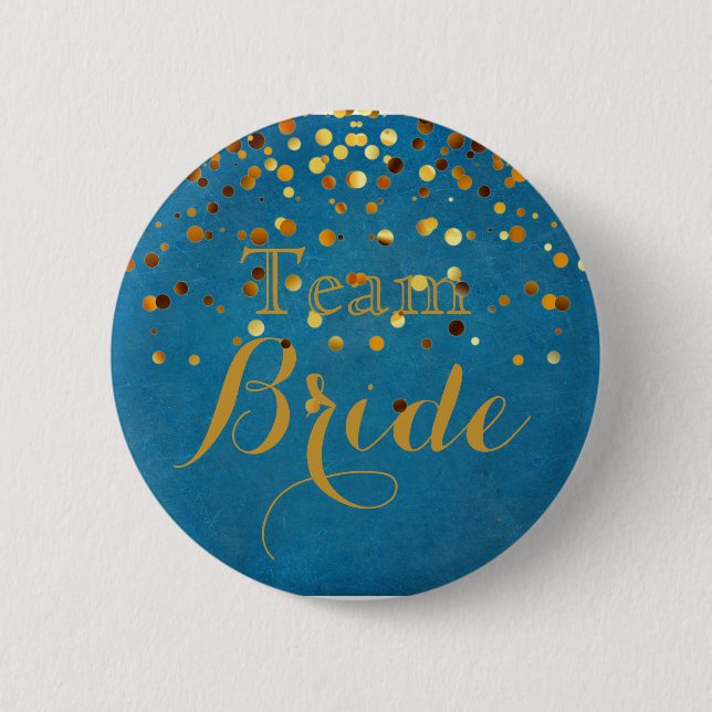 Vita Guld Glitter Faux Foil Bröllop Team Bride Knapp (Framsida)