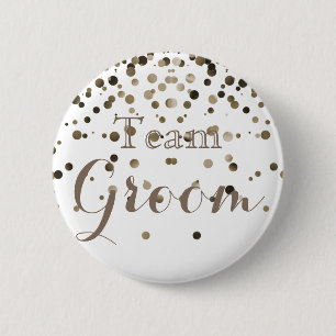 Vita Guld Glitter Faux Foil Bröllop Team Groom Knapp
