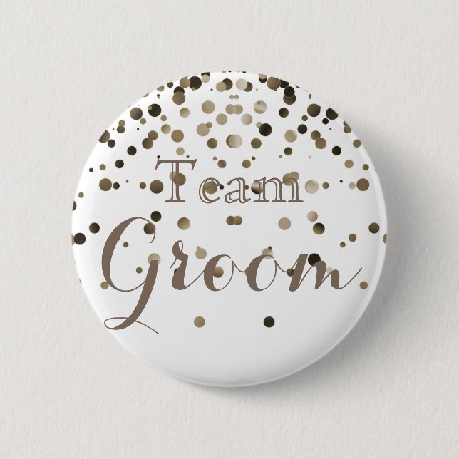 Vita Guld Glitter Faux Foil Bröllop Team Groom Knapp (Framsida)