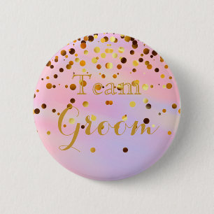 Vita Guld Glitter Faux Foil Bröllop Team Groom Knapp