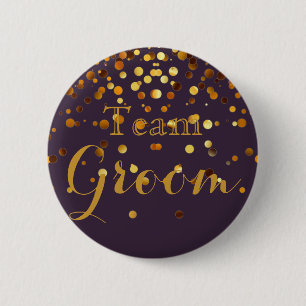 Vita Guld Glitter Faux Foil Bröllop Team Groom Knapp