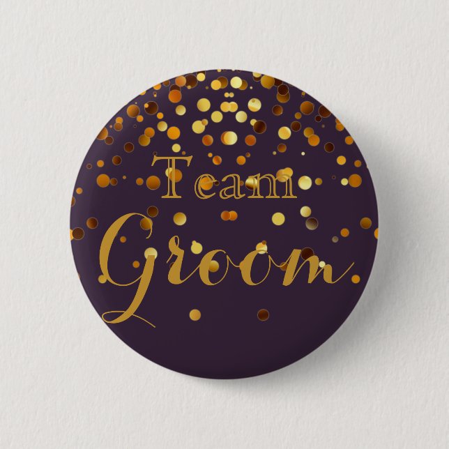 Vita Guld Glitter Faux Foil Bröllop Team Groom Knapp (Framsida)