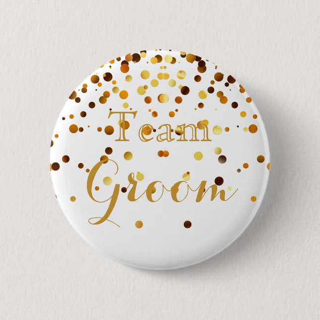 Vita Guld Glitter Faux Foil Bröllop Team Groom Knapp (Framsida)