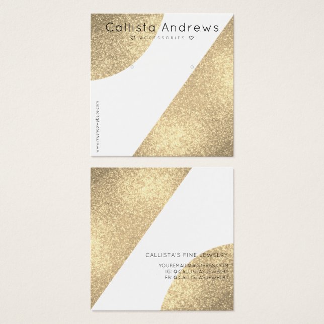 Vita Guld Glitter Geo Heart Earring Visning Fyrkantigt Visitkort (Framsida & baksida)