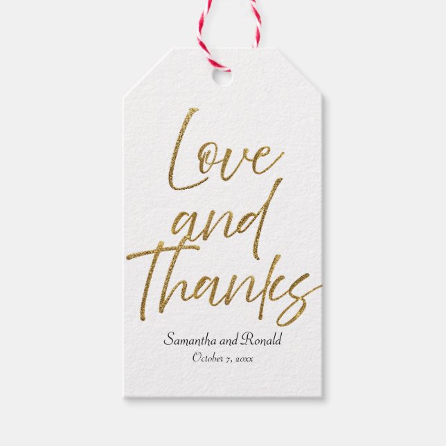 Vita & Guld Glitter, minimalistiskt Kärlek och tac Presentetikett (Framsidan)