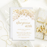 Vita Guld Glitter Surprise 40:e födelsedagen Inbjudningar<br><div class="desc">40:e överraskande födelsedagsfest inbjudan för kvinnor med glittrande guld-sträng ljus och mousserande bokeh på vit bakgrund. Eftersom text är anpassade är inbjudan designad för ett dam som firar någon födelsedag. (18:e, 21:e, 30:e, 40:e, 50:e, 60:e, 70:e, 80:e, 90:e, 100:e... (eller någon ålder). Texten, typsnitt och ordalydelsen är helt och hållet...</div>