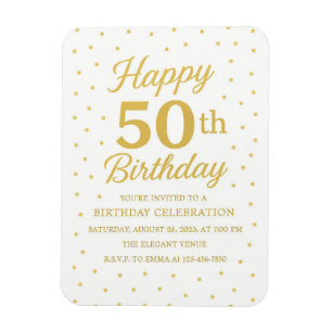 Vita & Guld Glitter Surprise 50:e födelsedagen Magnet