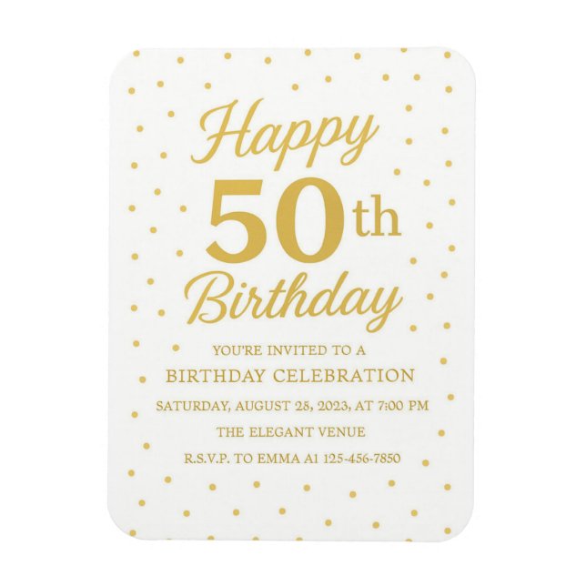 Vita & Guld Glitter Surprise 50:e födelsedagen Magnet (Vertikal)