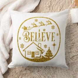 Vita & Guld Glitter tror att juldekoration Kudde