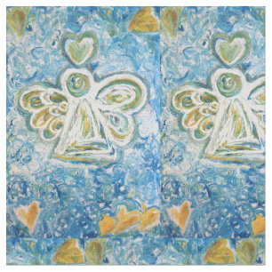 Vita Guld Guardian Angel Art Fabric Material Tyg
