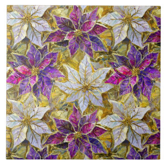 Vita Guld Lila Rosa Jul Poinsettias Kakelplatta