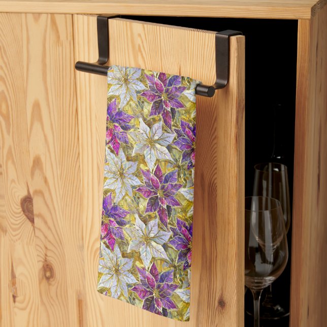 Vita Guld Lila Rosa Jul Poinsettias  Kökshandduk (Thirds Fold)