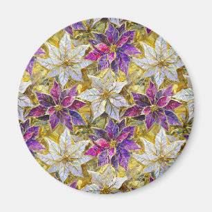 Vita Guld Lila Rosa Jul Poinsettias  Magnet