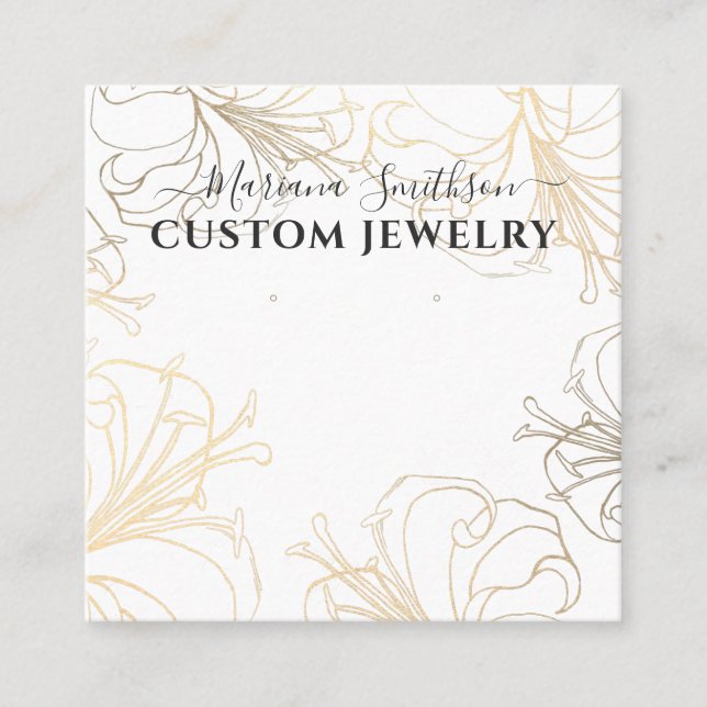 Vita Guld Lilies Chic Large Earrings Visning Card Fyrkantigt Visitkort (Framsida)