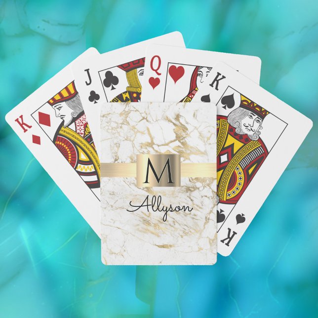 Vita & Guld Marble, Guld Box, Namn och Monogram Vs Casinokort (Skapare uppladdad)