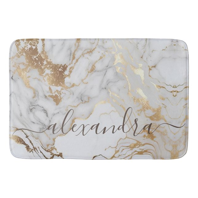 Vita Guld Marble Modern Elegant Badrumsmatta (Framsidan)