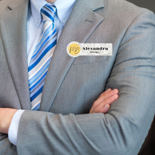 Vita Guld Marble Modern Restaurant Employee Namnbricka