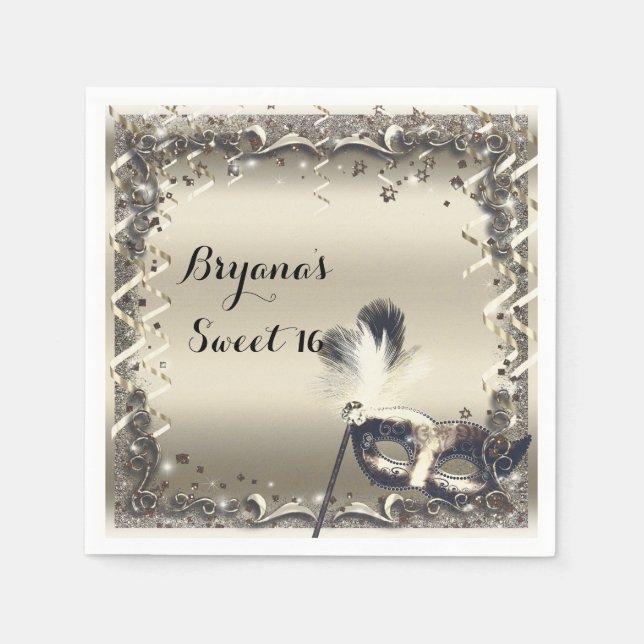 Vita Guld Masqueramasken Elegant Boll Party Pappersservett (Framsidan)